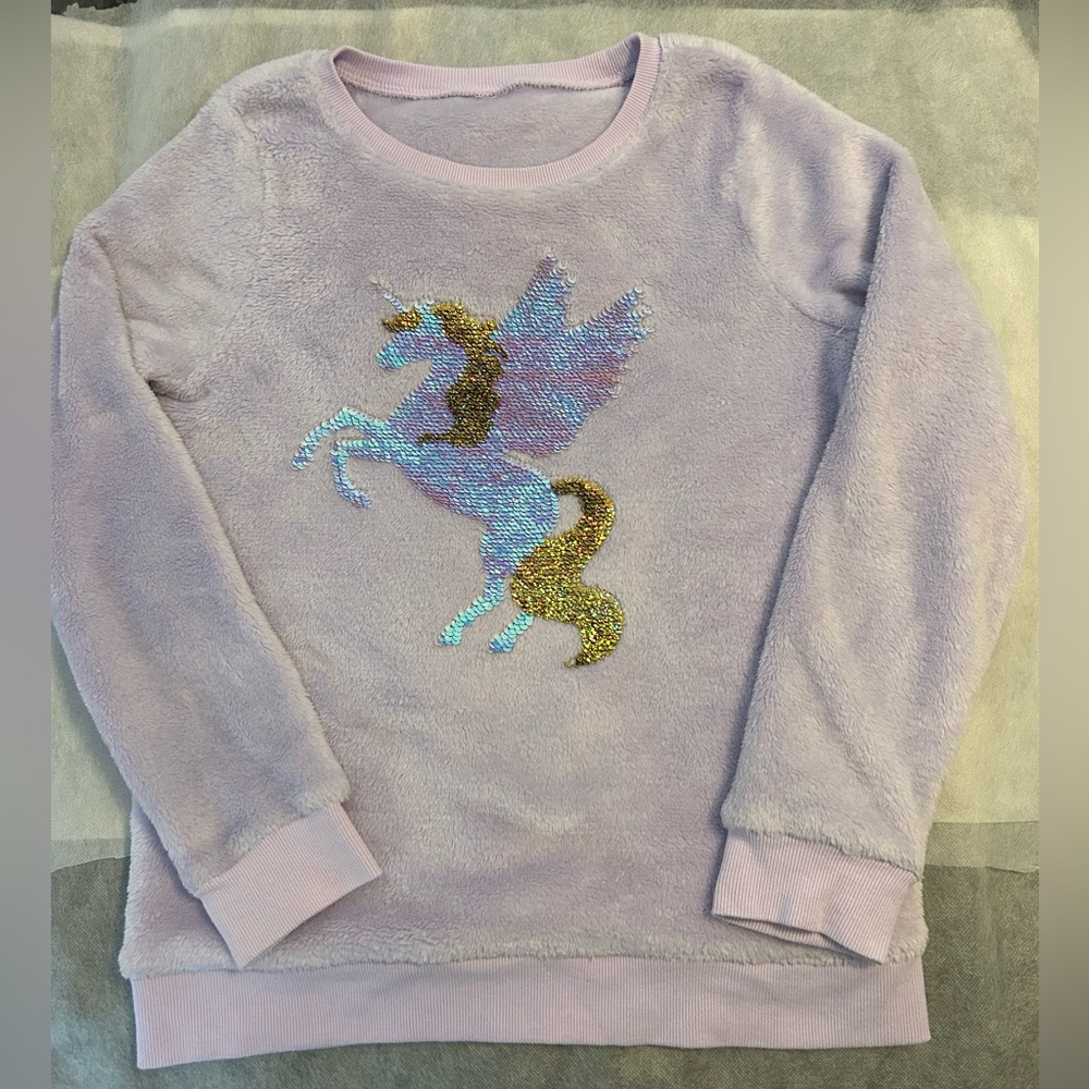 Oshkosh B’gosh lavender, ultra soft pullover with shimmering unicorn.
